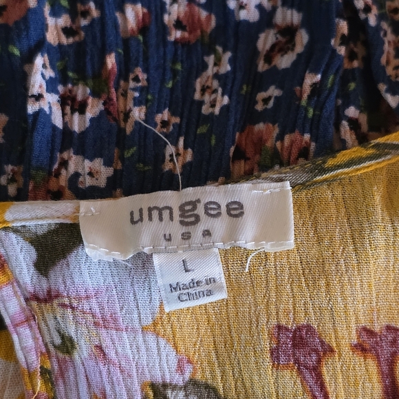 Umgee USA Boho Floral Patchwork Ruffle Tiered Mini Dress Size Large - Picture 5 of 6